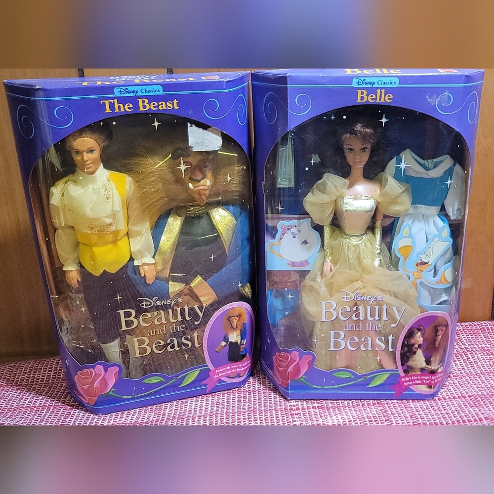 90s Disney Belle and The Beast dolls By Mattel NIB